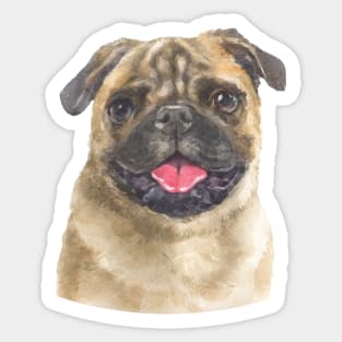 Cute Fawn Pug Watercolor Art Sticker